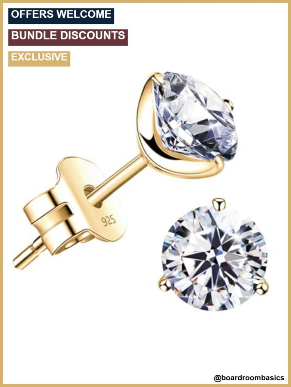 18K Gold Plated Sterling Silver Cubic Zirconia Stud Earrings